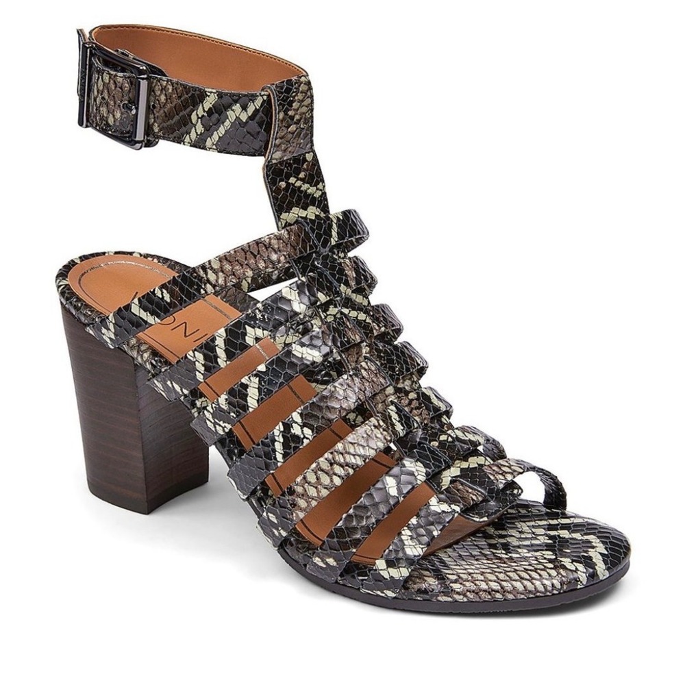 Vionic Sami Boa Snake Print Gladiator Sandals Block Heel Ankle Strap Sz 8